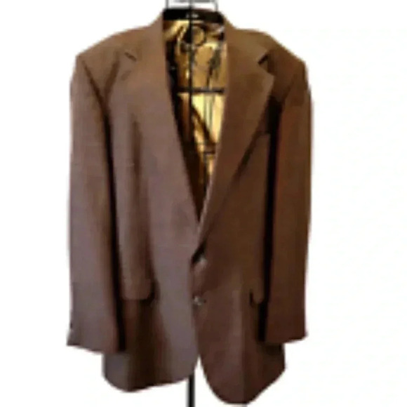 Haggar Clothing Co. 44L Mens Brown Check 2-Button Kick Pleat Pockets - Picture 2 of 5